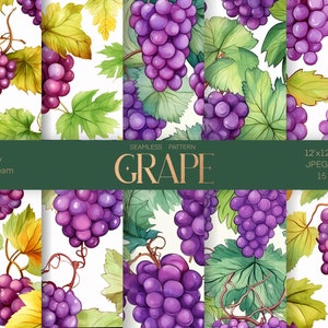 Grape Seamless Pattern, Digital Paper, Seamless Pattern, Fruit Paper Pack, Grape pattern, Seamless Crafts print, Commercial license