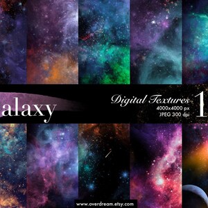 DIGITALE texturen, Galaxy Texture Pack, Scrapbooking Craft Supplies, Space Wallpaper, Sterren en Hemel, Verjaardagsuitnodigingen, Instant Download