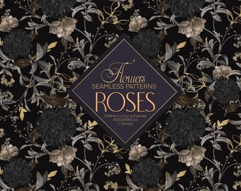 Royal Roses, Seamless Pattern, Pattern Pack, Printable Wrapping Paper, Textile,Fabric, Surface Design, Floral Pattern, Gothic pattern