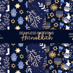 Hanukkah Seamless Pattern, Texture Pack, Papier d'emballage imprimable, Hanukkah Digital Papers, Motif géométrique, ethnique, Hanukkah Surface Design