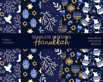 Hanukkah naadloos patroon, texture pack, afdrukbaar inpakpapier, Chanoeka digitale papers, geometrisch, etnisch motief, Hanukkah Surface Design