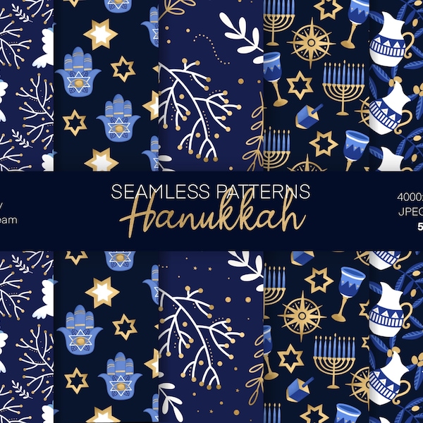 Hanukkah Seamless Pattern, Texture Pack, Printable Wrapping Paper, Hanukkah Digital Papers, Geometric,Ethnic Motive, Hanukkah Surface Design