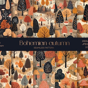 Bohemian Autumn Digital Paper, Seamless Pattern, Print Papers, Autumn pattern, Forest Seamless Crafts print, Pattern Commercial license