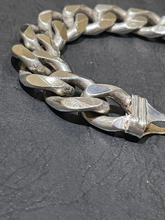 Huge Very Heavy Solid Silver Flat Curb Bracelet O… - image 3