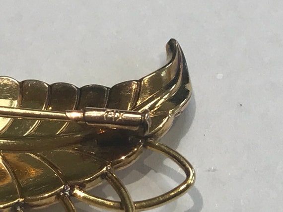 Vintage French "FIX" gold tone jewel set leaf bro… - image 2