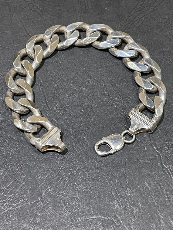 Huge Very Heavy Solid Silver Flat Curb Bracelet O… - image 1