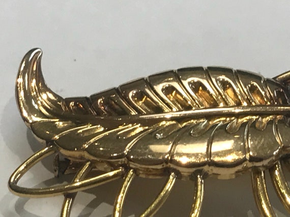Vintage French "FIX" gold tone jewel set leaf bro… - image 4