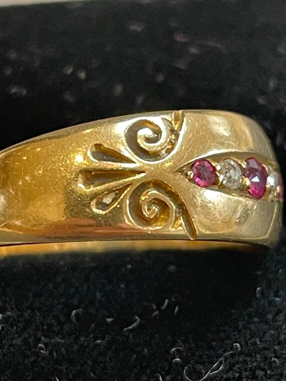 Victorian 18ct Gold Ruby & Diamond Gypsy Ring - image 2
