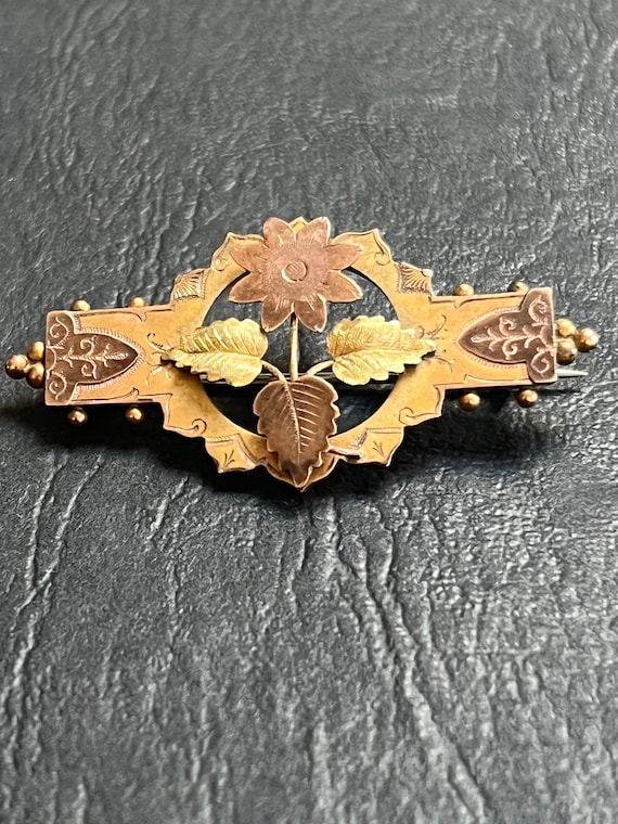 Antique Edwardian Tri Colour Gold Flower Brooch 1… - image 1