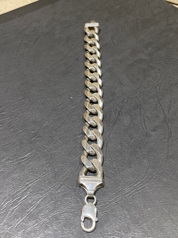 Huge Very Heavy Solid Silver Flat Curb Bracelet O… - image 2