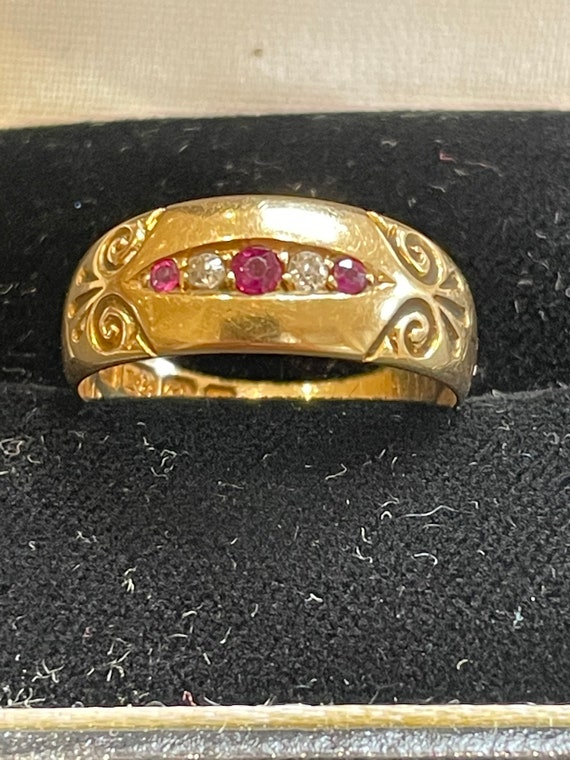 Victorian 18ct Gold Ruby & Diamond Gypsy Ring - image 8