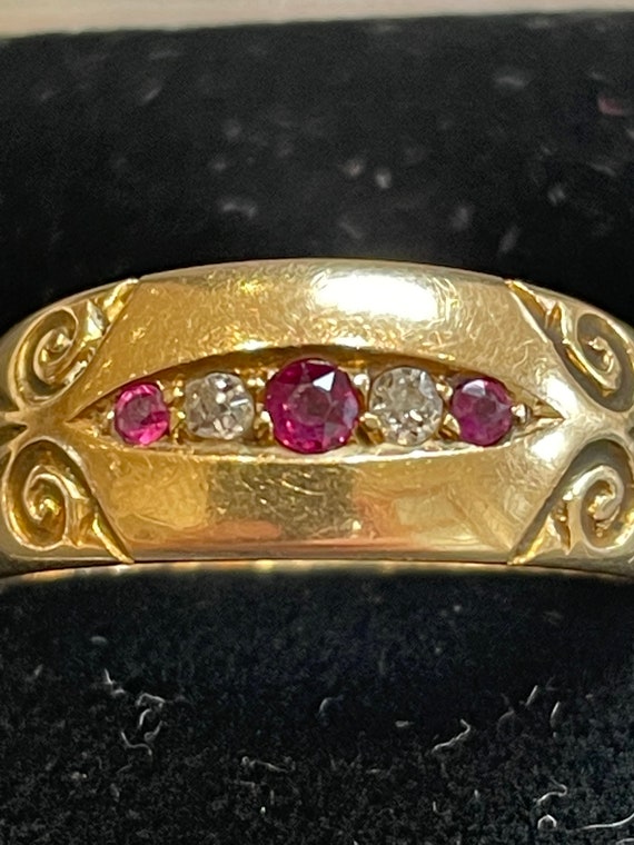 Victorian 18ct Gold Ruby & Diamond Gypsy Ring - image 1