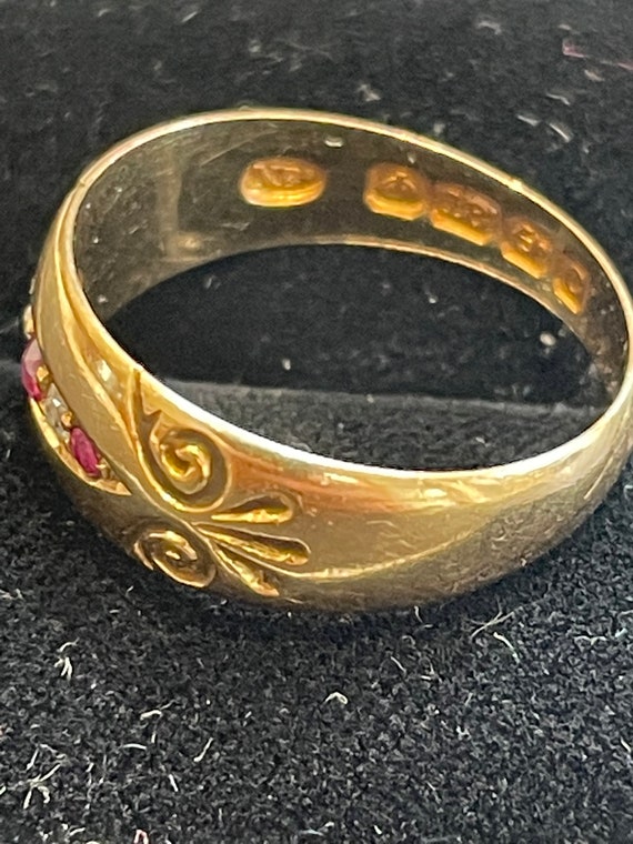 Victorian 18ct Gold Ruby & Diamond Gypsy Ring - image 3