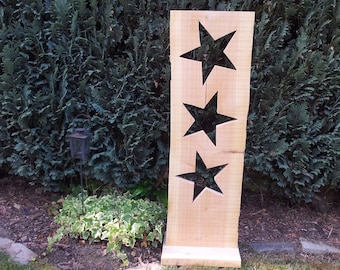 Larch plank with base - star board - wooden stele with star cutouts