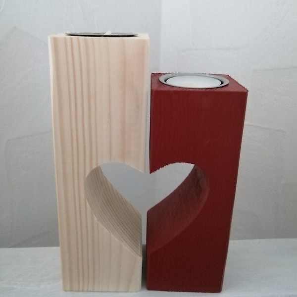 Teelichthalter Herz zweiteilig Holz Herzausschnitt
