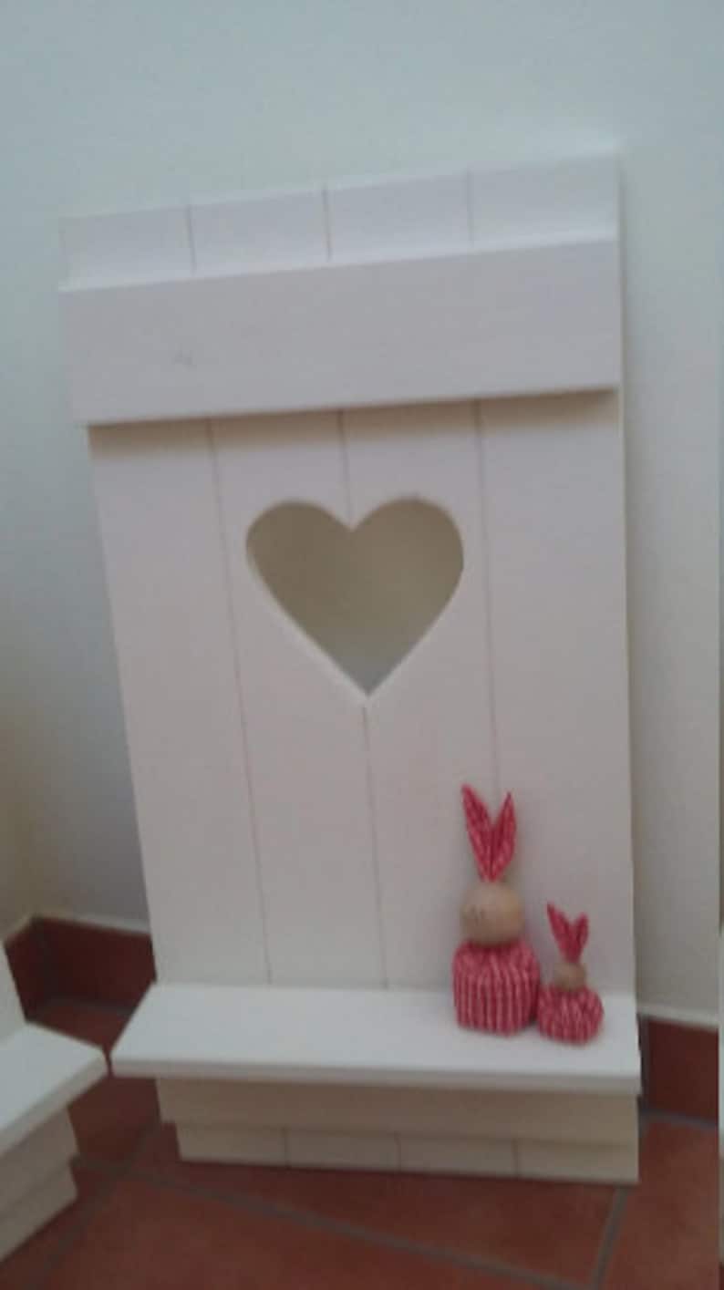 Wall backrest shutter heart board with shelf 70 cm x 32 cm White