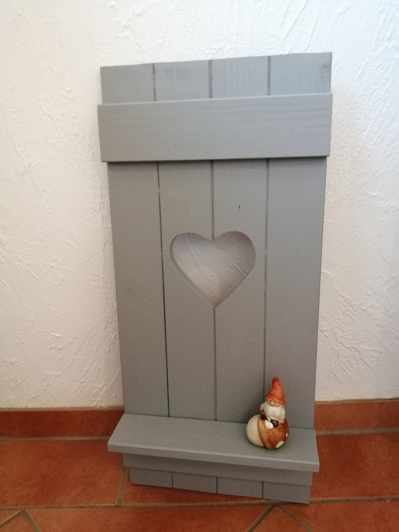 Wall backrest shutter heart board with shelf 70 cm x 32 cm Gray