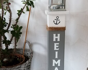 Heimathafen Dekosäule - Poller mit Laterne 85 cm hoch - maritime Deko