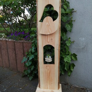 Solid larch wooden stele double heart with lantern - plank on foot