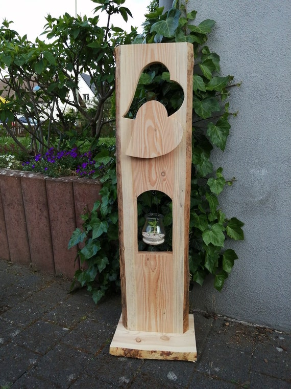 Lrche massiv Holzstele Doppelherz mit Laterne - Bohle auf Fu - Etsy.de