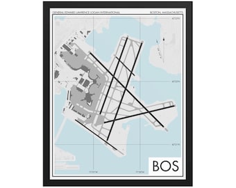 Boston Logan International Airport Framed Art Print (BOS), KBOS Poster, Massachusetts, New England Aviation Decor, Pilot Gift