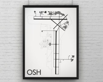 Wittman Regional Minimal Airport Art Print, OSH Airport Map Poster, Aviation Decor, Oshkosh Wisconsin Airshow Aircraft Print, EAA AirVenture