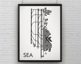 Seattle Tacoma International Minimal Airport Art Print, SEA Airport Map Poster, Aviation Decor, Washington Minimalist Map, Pilot Gift