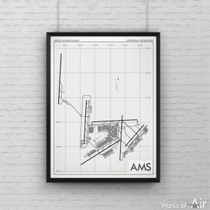 Amsterdam Schiphol Airport Art Print, AMS Airport Map Poster, EHAM Aviation Decor, Netherlands Airport Runway Print, KLM Pilot Gift, Hollande