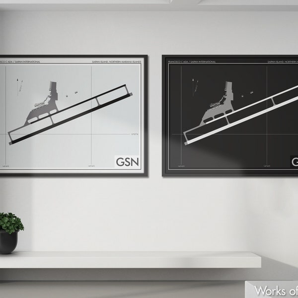 Saipan Airport Map Poster Etsy