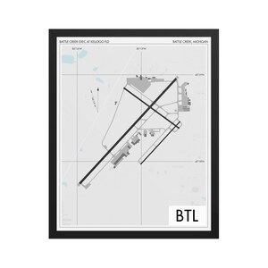 WK Kellogg Airport Art Print, BTL Map Poster, Aviation Decor, Battle Creek Michigan, KTBL Airport Print, Pilot Gift, Customizable
