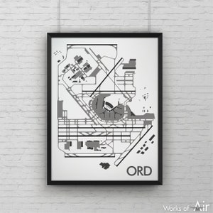 Chicago O'Hare Minimal Airport Kunstdruck, ORD Flughafen Karte Poster, Luftfahrt Dekor, Illinois Minimalist Runway Print, Pilot Geschenk, Custom