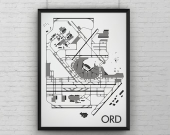 Chicago O'Hare Minimal Airport Art Print, ORD Airport Map Poster, Aviation Decor, Illinois Minimalist Runway Print, Pilot Gift, Custom