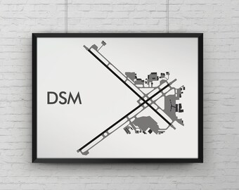 Des Moines International Minimal Airport Art Print, DSM Minimalist Map Poster, Aviation Decor, Iowa Airport Runway Print, Pilot Gift, Custom