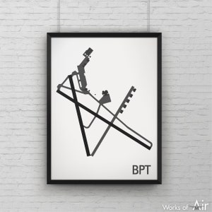 Jack Brooks Regional Minimal Airport Art Print, BPT Airport Map Poster, Aviation Decor, Texas Minimalist Runway Print, Pilot Gift, Custom