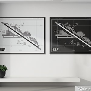 San Luis Obispo County Regional Airport Art Print, SBP Airport Map Poster, Aviation Decor, California Airport Print, Pilot Gift, Custom