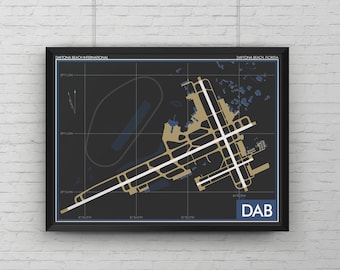 Embry Riddle Colors Daytona Airport Art Print, DAB Airport Map Poster, Aviation Decor, Florida Airport Print, Embry Riddle Student, Beach