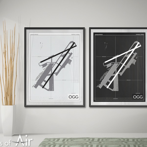 Kahului Airport Art Print, OGG Airport Map Poster, Aviation Decor, Hawaii Airport Runway Print, Pilot Gift, PHOG, Maui Haleakala Airport