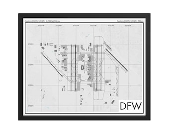 Dallas Fort Worth International Airport Art Print, DFW Airport Map Poster,  KDFW Aviation Decor, Texas Airport Print, Pilot Gift, Custom