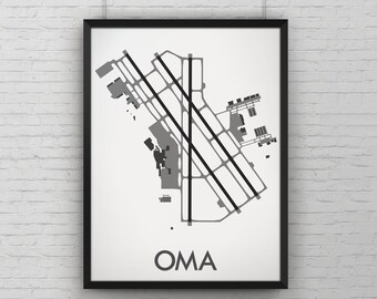 Eppley Airfield Omaha Airport Minimal Art Print, OMA Airport Map Poster, Aviation Decor, Nebraska Minimalist Print, Pilot Gift, Custom