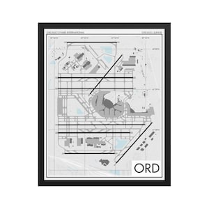 Chicago O&#39;Hare International Airport Art Print, ORD Airport Map Poster, Aviation Decor, Illinois Airport Runway Print, Pilot Gift, Custom