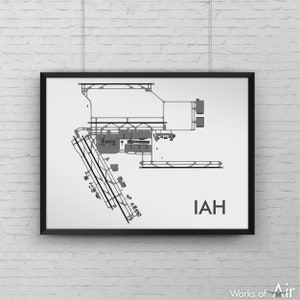 George Bush Intercontinental Minimal Airport Art Print, IAH Minimalist Map Poster, Aviation Decor, Houston Airport Runway Print, Pilot Gift