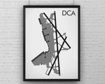 Ronald Reagan Washington National Minimal Airport Art Print, Affiche de carte DCA, Décor d’aviation, Virginie, DC Carte minimaliste, Cadeau pilote