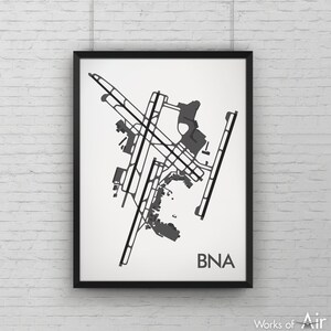 Nashville International Minimal Airport Art Print, BNA Airport Map Poster, Aviation Decor, Tennessee Minimalist Print, Pilot Gift, Custom