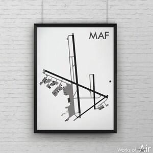 Midland International Air and Space Port Art Print, MAF Airport Map Poster, Aviation Decor, Texas Minimalist Runway, Pilot Gift, Custom