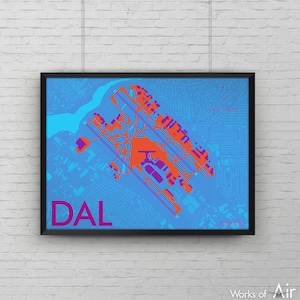 Dallas Love Field Minimal Airport Art Print, DAL Map Poster, Aviation Decor, Texas Minimalist Airport Print, Southwest Pilot Gift