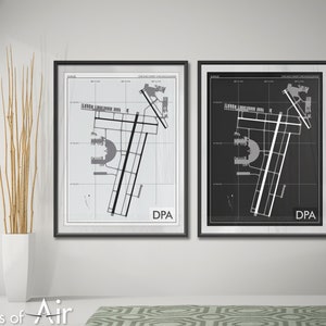 DuPage Airport Art Print, DPA Airport Map Poster, Aviation Decor, Illinois Airport Runway Print, Pilot Gift, Custom