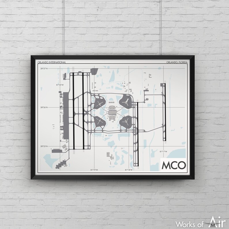 Orlando International Airport Art Print, MCO Airport Map Poster, Aviation Decor, Florida Airport Print, Pilot Gift, Custom, Silver Airways image 3