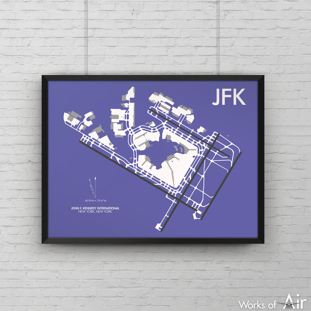 John F Kennedy Intl Colorful Airport Art Print, JFK Airport Map Poster, Color Aviation Decor ...