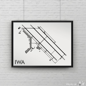 Phoenix – Mesa Gateway Minimal Airport Art Print, Affiche de carte minimaliste IWA, Décor d’aviation, Carte de piste de l’Arizona, Cadeau de pilote, Allegiant Air