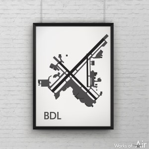 Bradley International Minimal Airport Art Print, BDL Airport Map Poster, Aviation Decor, Connecticut Minimalist Print, Pilot Gift, Custom